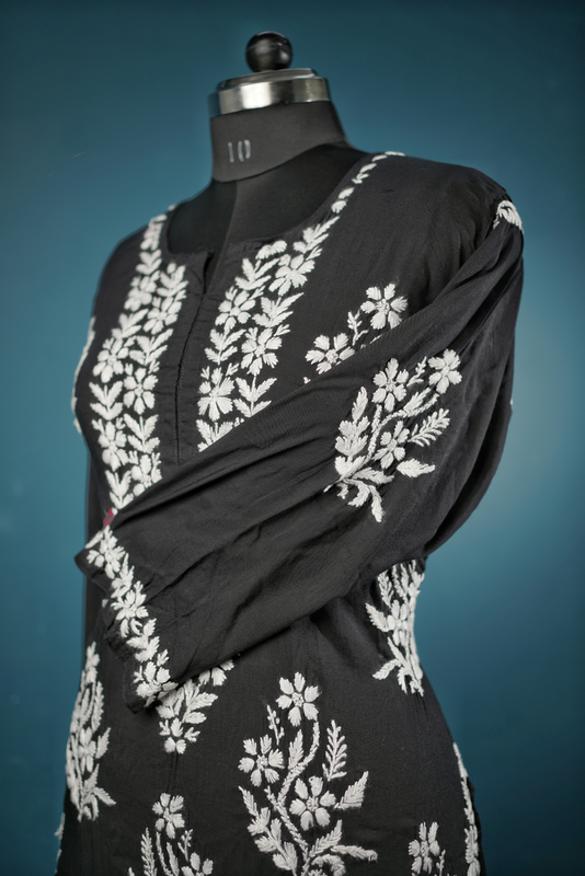 SIYAH MODAL HANDMADE CHIKANKARI KURTI FOR WOMEN